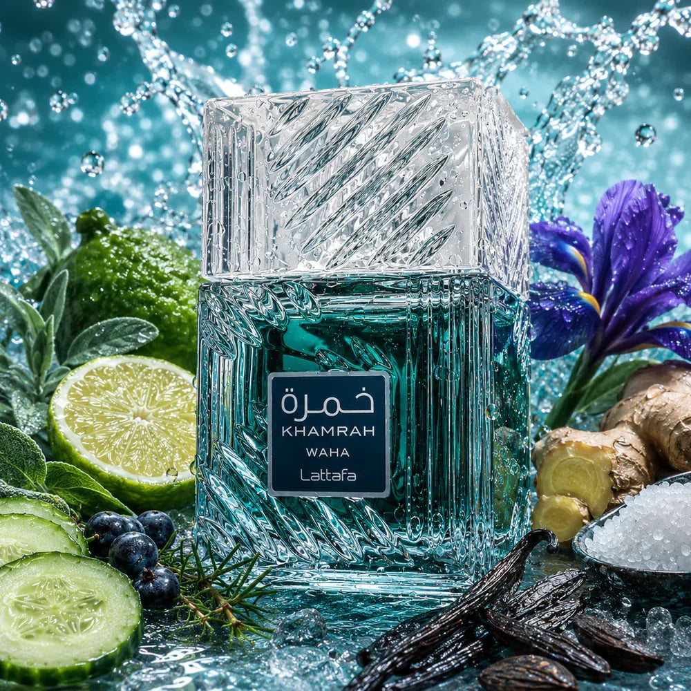 Detalle del diseño de Khamrah Waha perfume fresco de Lattafa