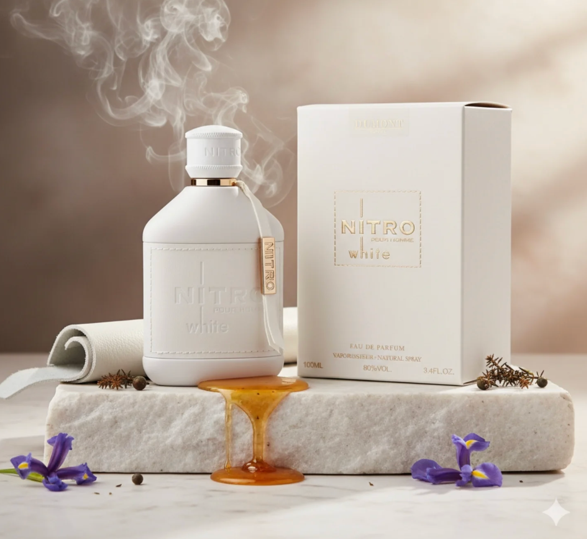 perfume Dumont Nitro White fondo blanco