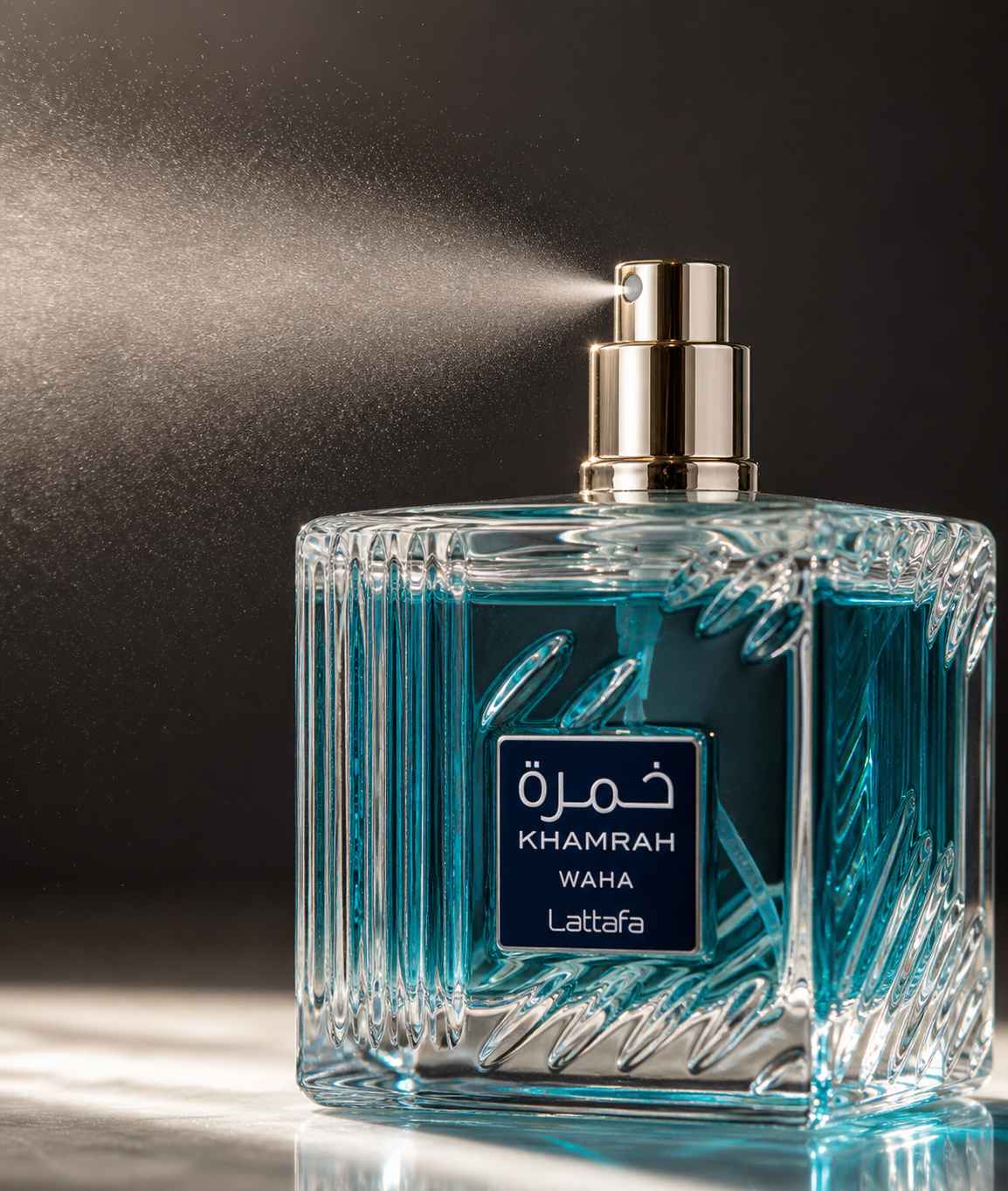 Detalle del diseño de Khamrah Waha perfume fresco de Lattafa