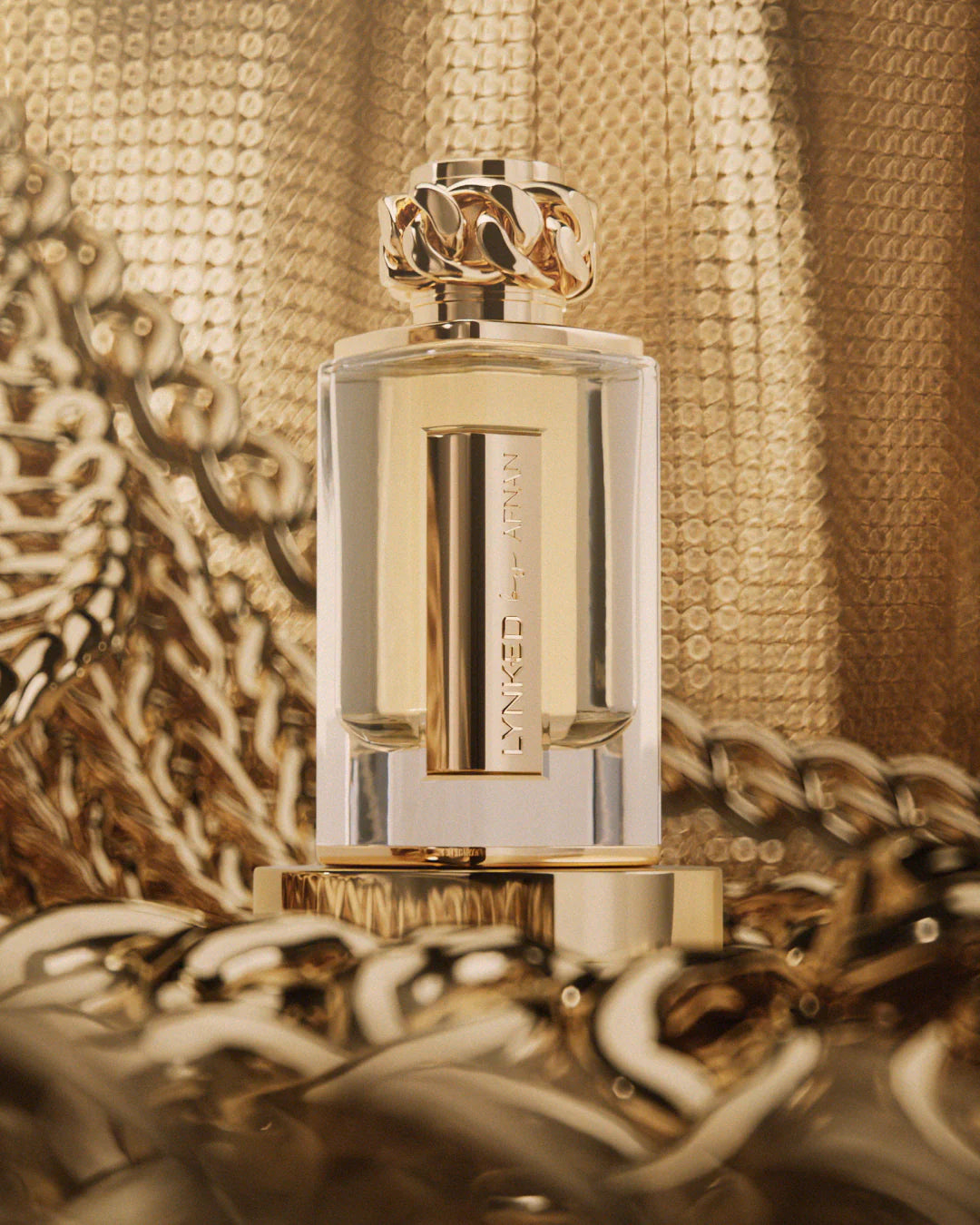 Detalle del frasco Lynked Forever perfume floral femenino
